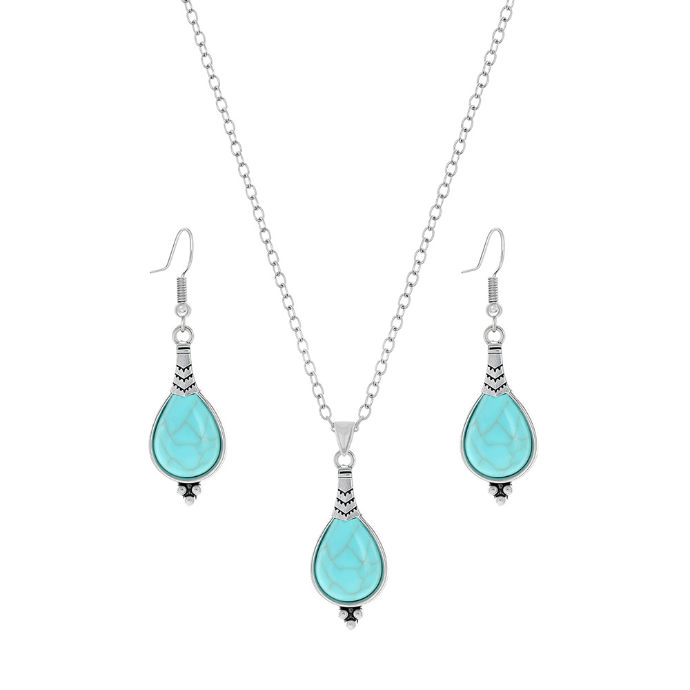 Cross-border Amazon popular estilo étnico pendientes europeos y americanos turquesa retro estilo nacional pendientes collar traje joyería