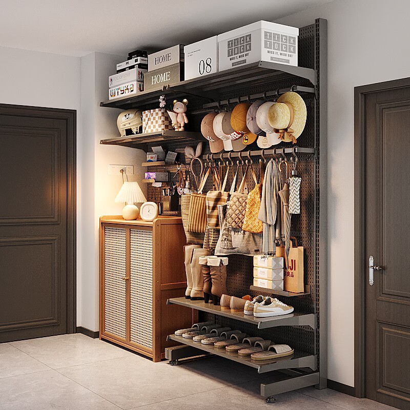 Percha de ropa de estilo medieval en el hogar área de colgar ropa de agujero de metal agujero placa colgar percha de ropa integrada armario de suelo abierto armario