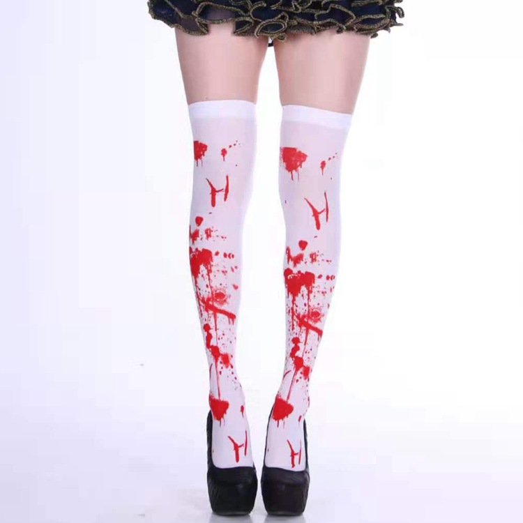 Stock al por mayor medias de sangre de Halloween, medias de sangre de pascua zombie, maquillaje de baile, disfraz de enfermería, medias sangrantes