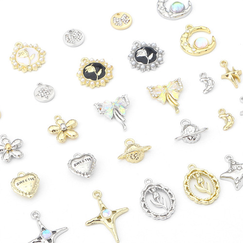 Fairy luster silver tulip six-pointed star bow cross star rose pendant DIY beading material