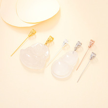 S925纯银吊坠扣 DIY配件夹扣 男女款镶翡翠蜜蜡琥珀斜孔9字针扣头