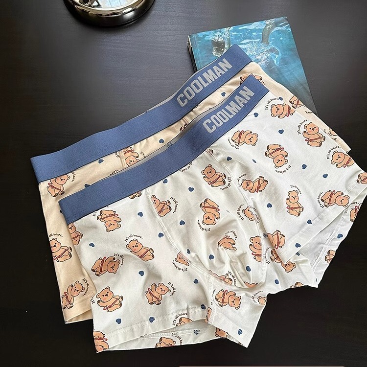 Bear Boyfriend Cute Cartoon Men's Underwear Traceless Cotton Soft High Elastic Comfortable Breathable Mid-Waist Boxer Boxer Pants