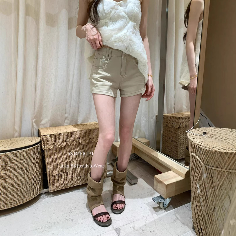 As Official Summer American Retro Style Rhinestone Versatile Slimming High-Waisted Denim Shorts for Women 50300