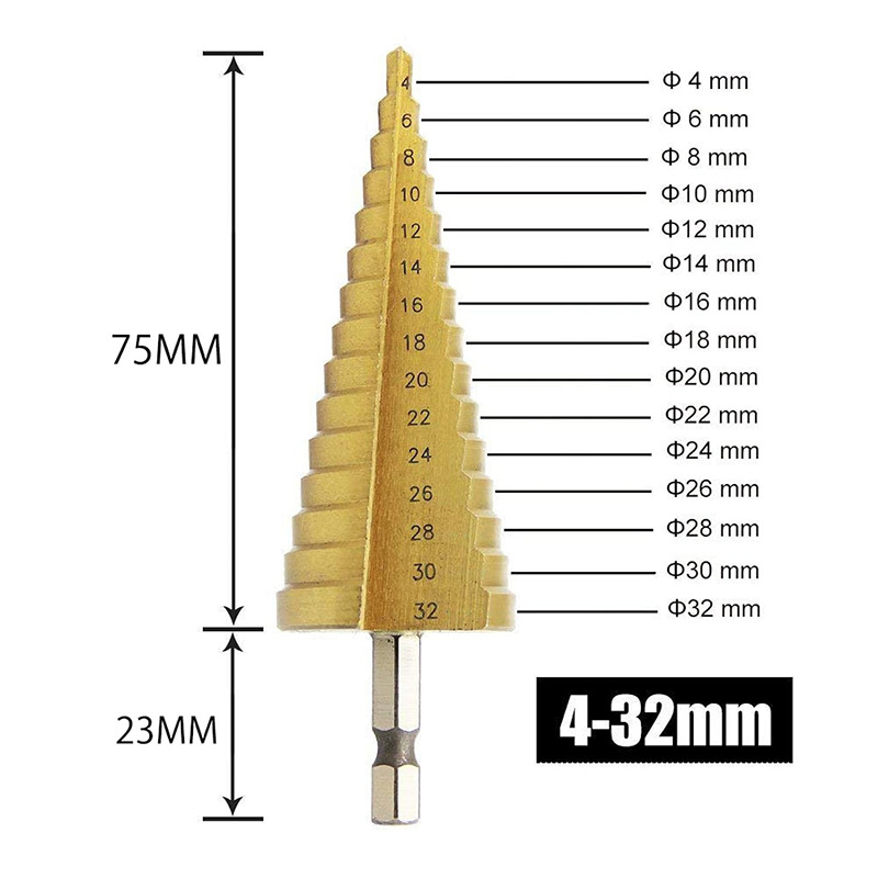 De tres piezas de ranura recta titanio-plateado hexagonal mango paso taladro traje de alta velocidad de acero de la pagoda taladro escariado 4-12/4-32
