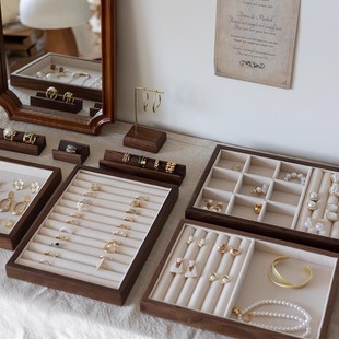 Wooden jewelry plate tray walnut color jewelry ring necklace display display plate Jewelry earrings photography props
