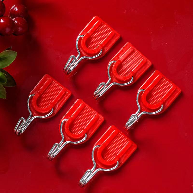 Factory Festive Viscose Hook Red U-shaped Small Plastic Hook Chinese Knot Hanging Clothes Hook Behind Door