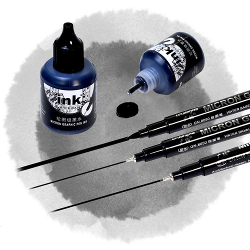 Guangna waterproof needle pen special ink black quick-drying drawing grade refillable hook pen refill wholesale
