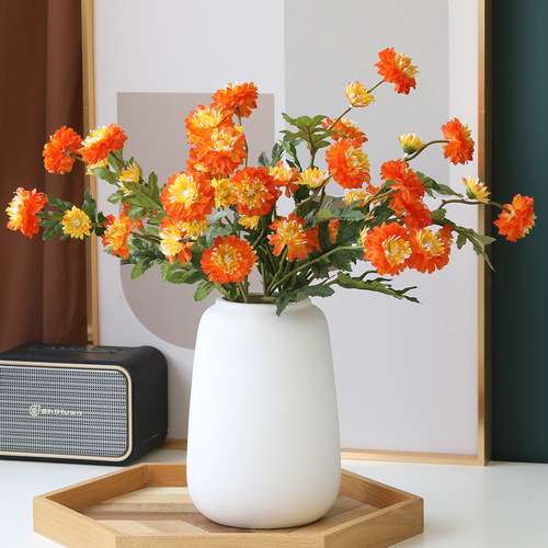 Dahlias vase decoration for living room, dried flowers, wire-sculpted white ceramic home dining table decoration, Instagram style