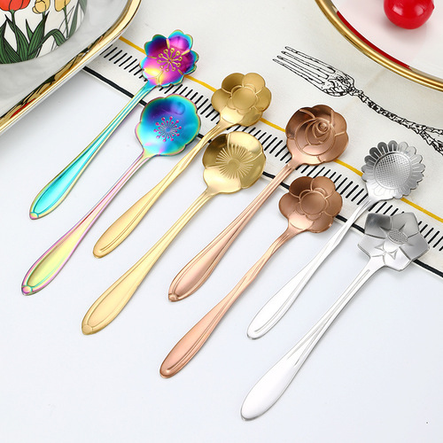 Stainless steel cherry blossom spoon internet celebrity cute creative short handle spoon coffee stirring spoon ice cream dessert flower spoon