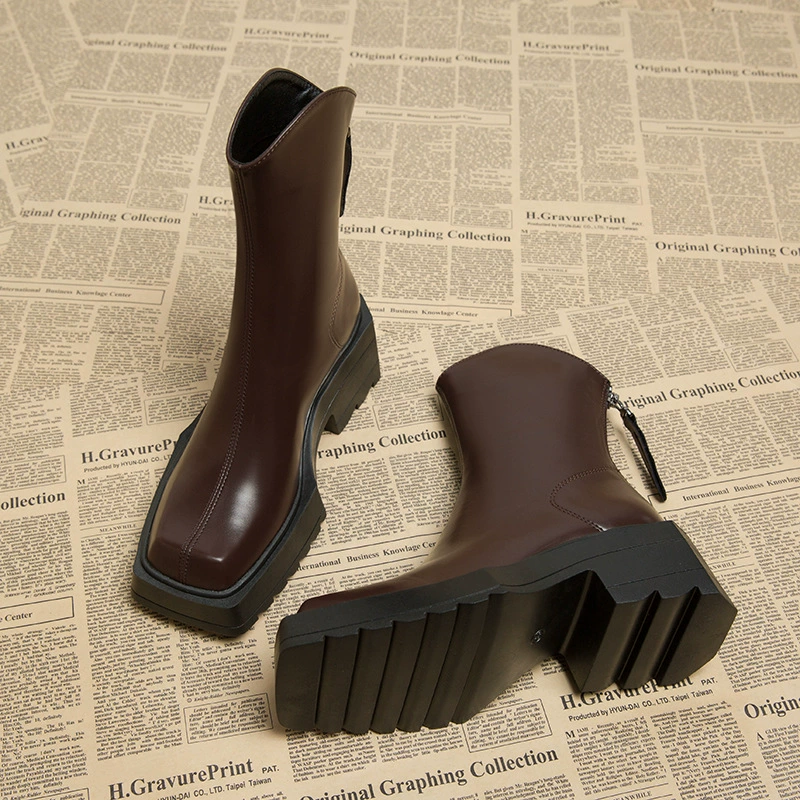 Женские ботинки Shi Girl 7123-2 Slim, весна-осень 2025, новые, на очень толстой подошве, коричневые, супермодные, короткие ботинки в стиле Мартин