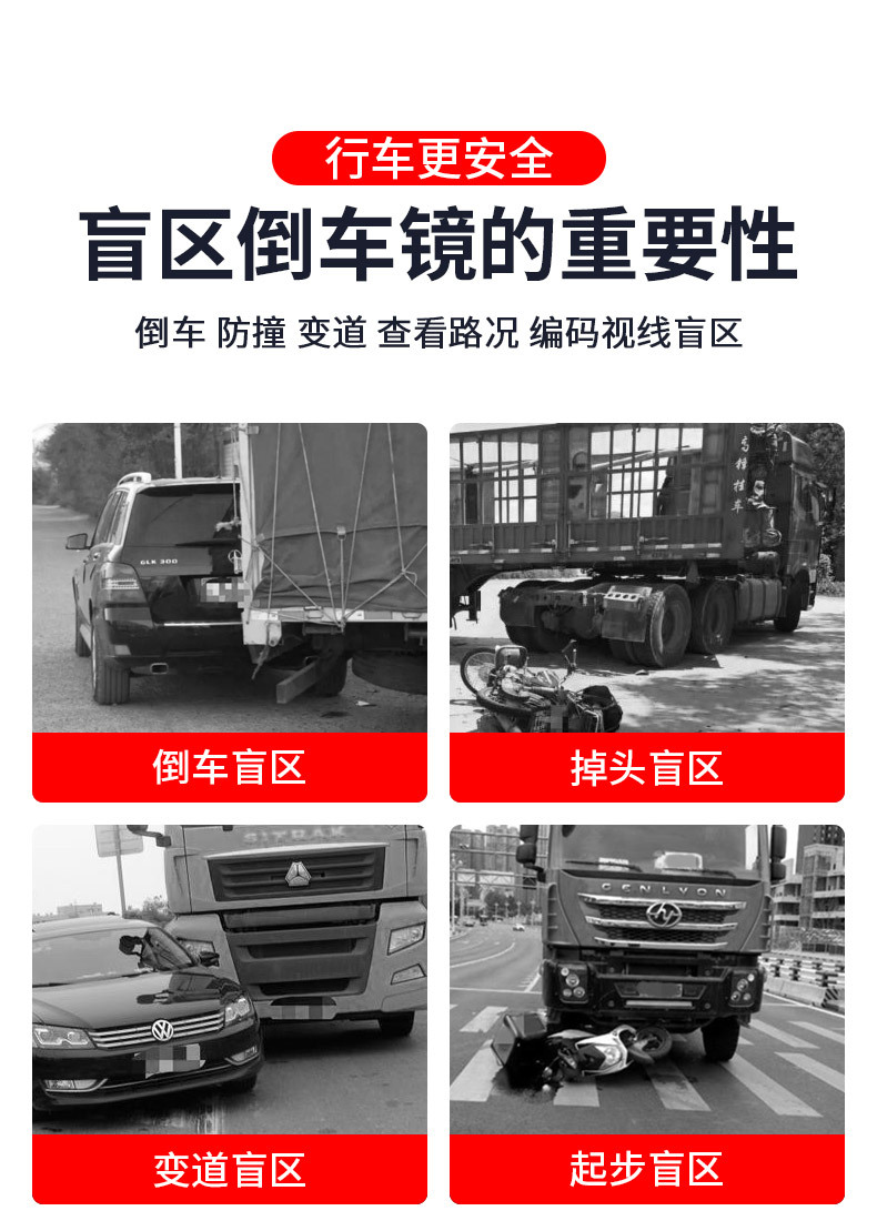 Large Truck, Passenger Car, Blind Spot Auxiliary Rearview Mirror, Convex High-Definition Wide-Angle Reversing Small Round Mirror Reflector