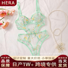 海外跨境性感刺绣花卉内衣女士维密软钢圈法式文胸工厂直供抖音