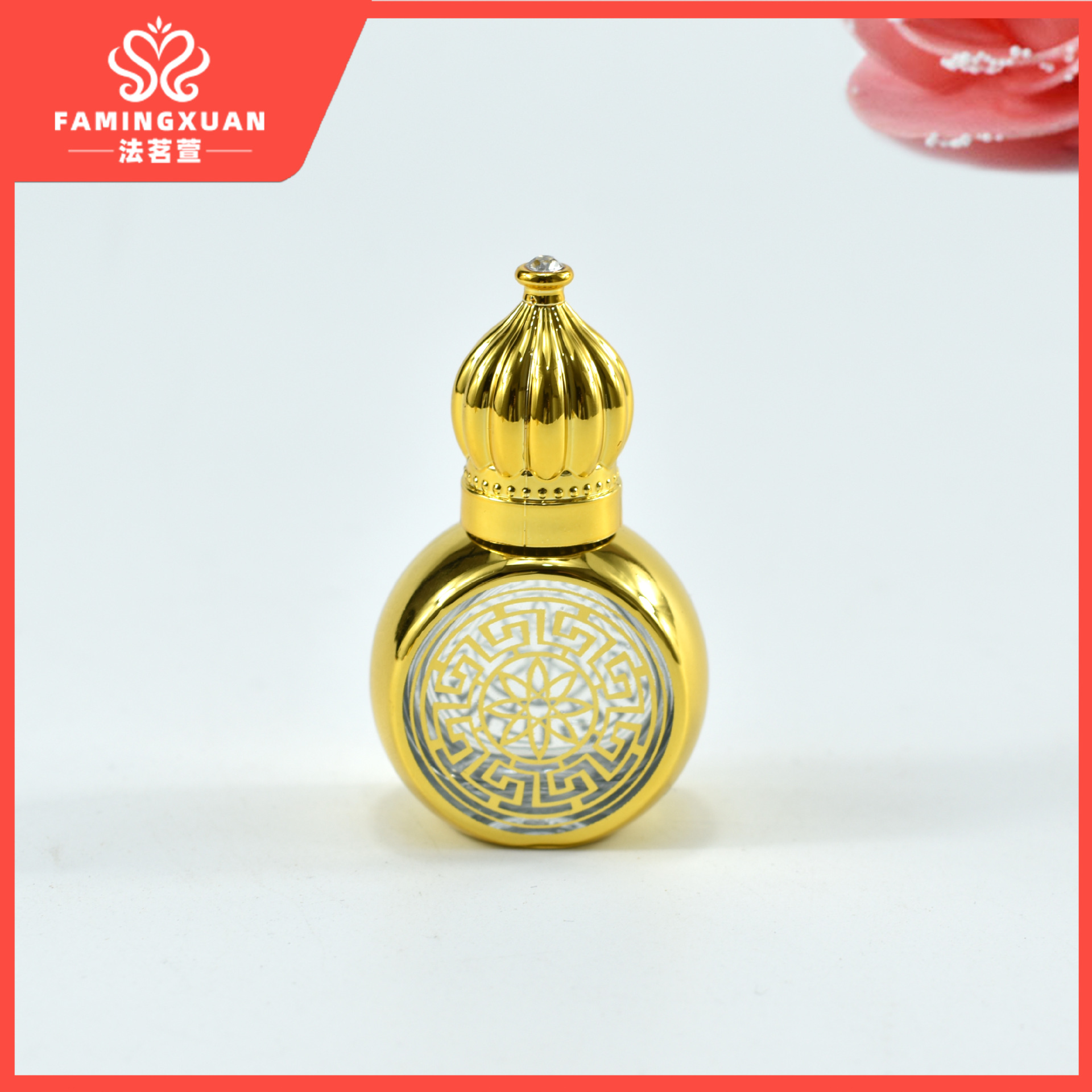 Faimingxuan sub-embalaje botella vacía botella de vidrio a granel perfume botella vacía 10ML botella de perfume de bola de vidrio dorado