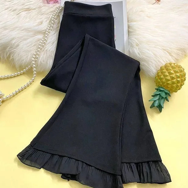 Suit slim pants women's summer thin all-match mesh stitching casual sports pants cropped small flared pants