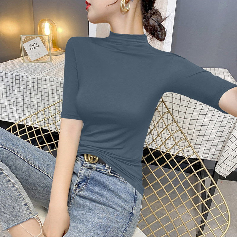 다크 그레이 하프 터틀넥 7부소매