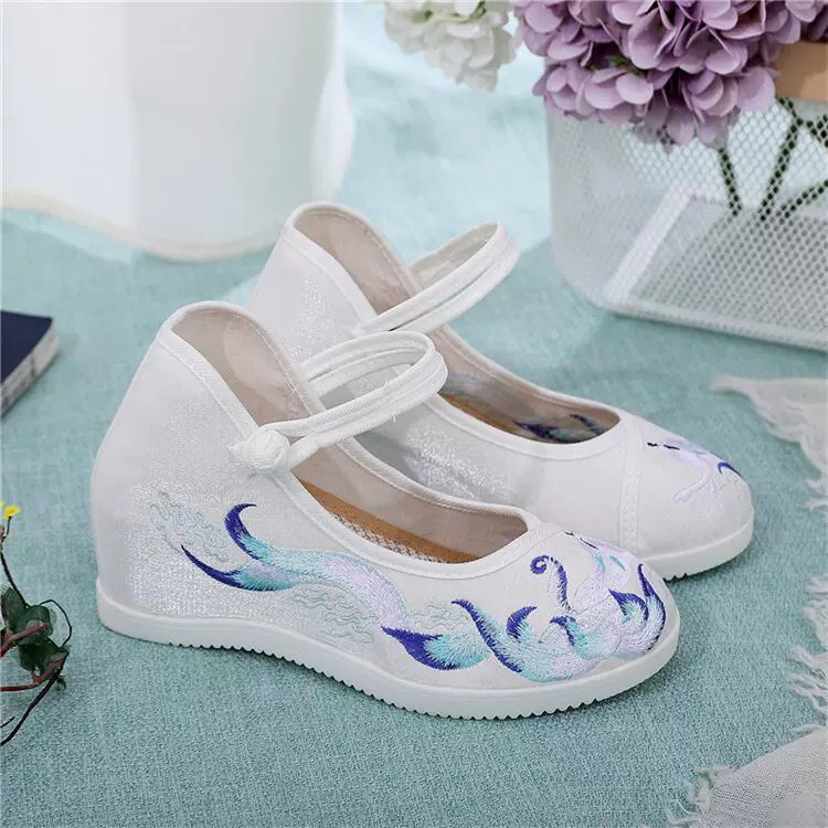 Nine Tail Fox 2023 новый стиль с обувью ханьфу в старинном стиле, вышитая обувь, женские туфли с бантом, увеличивающие внутренний рост, перевернут древний костюм для студентов