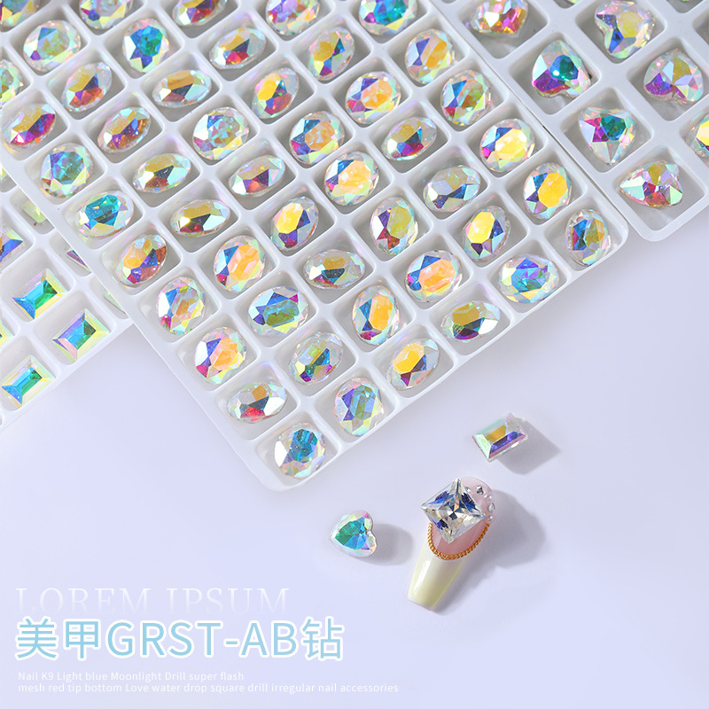 Manicura avanzada Fondo puntiagudo Diamante mezclado K9 multi-corte cuadrado de grasa de lujo amor color mágico Luz DE LA LUNA transparente azul Diamante de forma especial 2