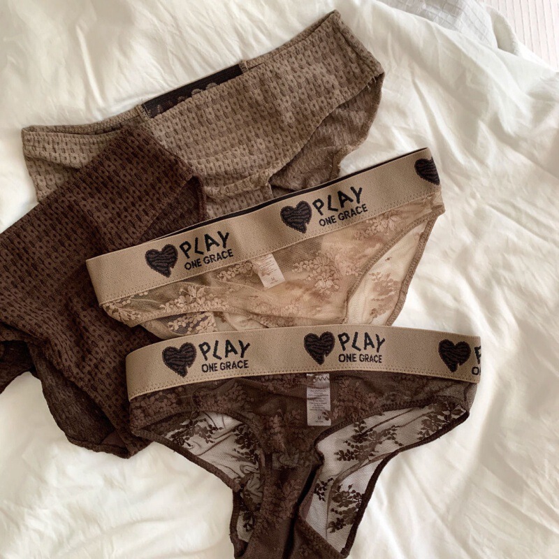 Maillard Ins Style Letter Lace Knitted Women's Mid-Waist Underwear Pure Cotton Crotch Breathable Girl