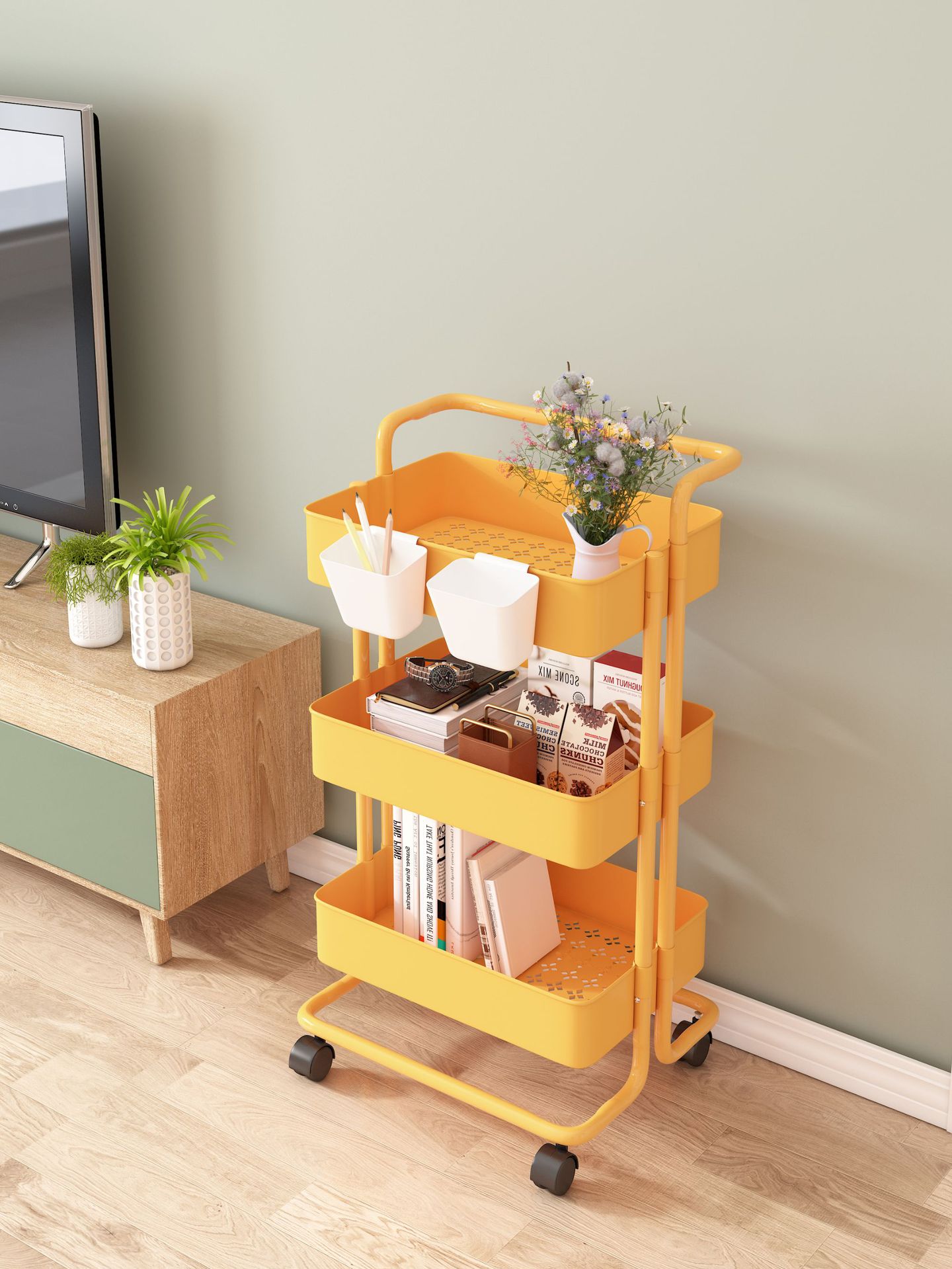 Carro portátil con ruedas estante de almacenamiento cocina piso multi-capa merienda especial salón de belleza cosméticos rack de almacenamiento