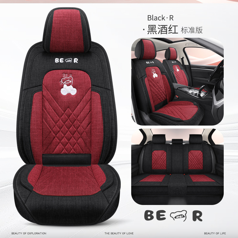 Linen Car Seat: Universal Seat cushion, seat cover - red