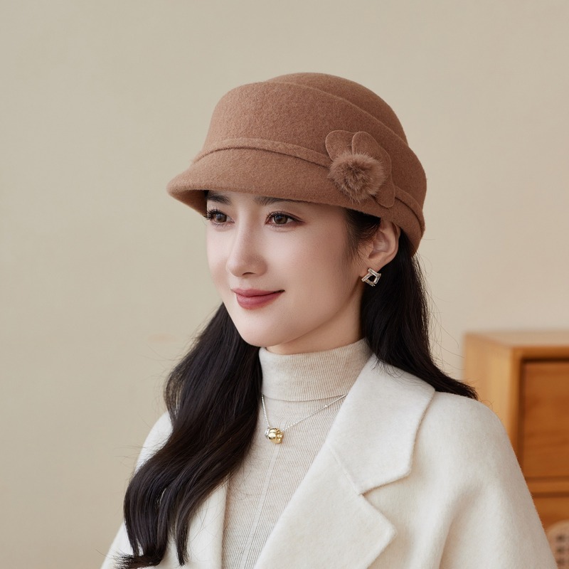 秋冬季大帽檐复古气质优雅马术中老年女士妈妈羊毛保暖鸭舌帽批发|undefined