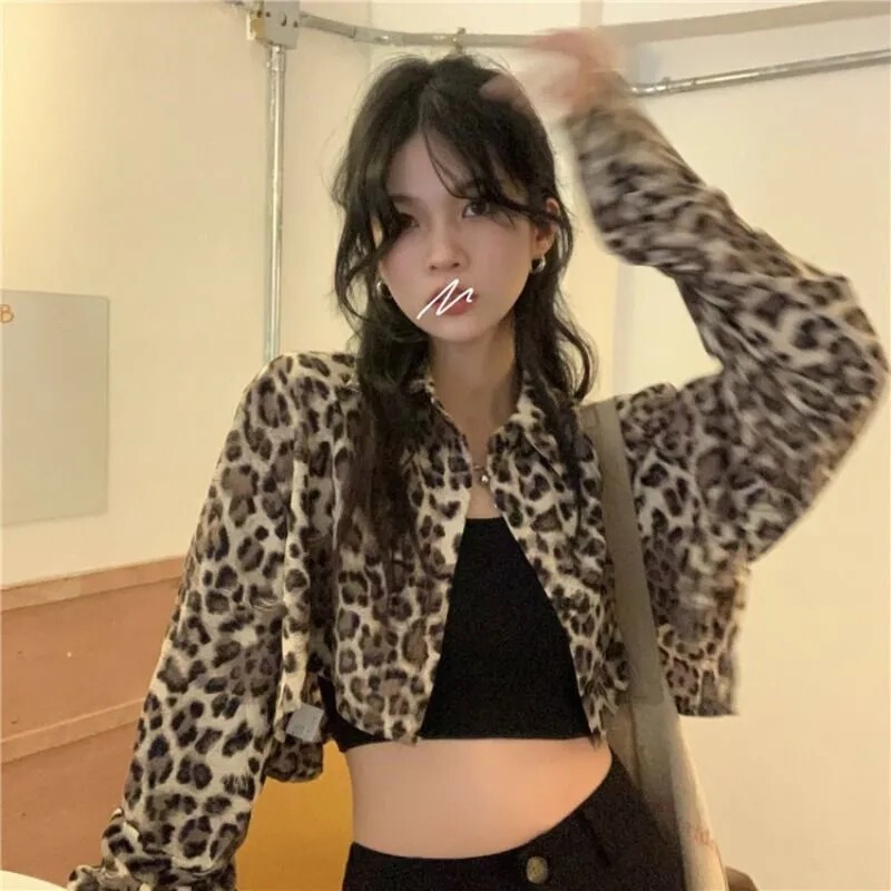 Leopard Print Small Jacket for Hot Girls, Short Outer Cardigan, Thin Long-Sleeved Sun Protection Clothing Top, New Summer 2025