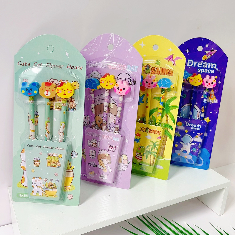 cartoon pencil suit new clamshell packaging pencil three-piece set primary school children‘s day prize reward wholesale