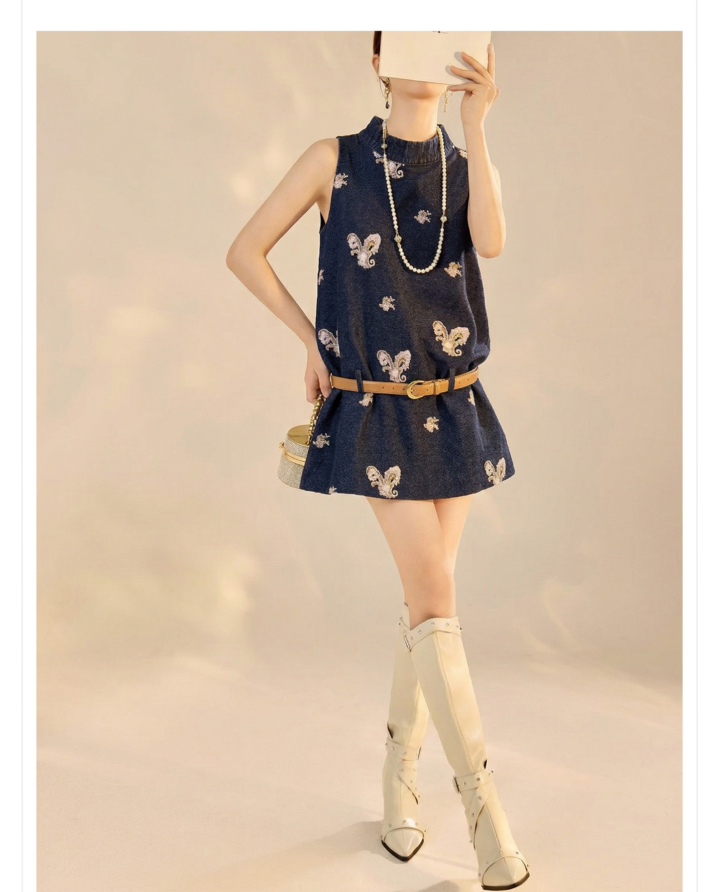 Bộ áo không tay và quần short denim phong cách Tân Trung Hoa mùa hè — bộ đồ, Trang chủ, quần đùi chi tiết 8