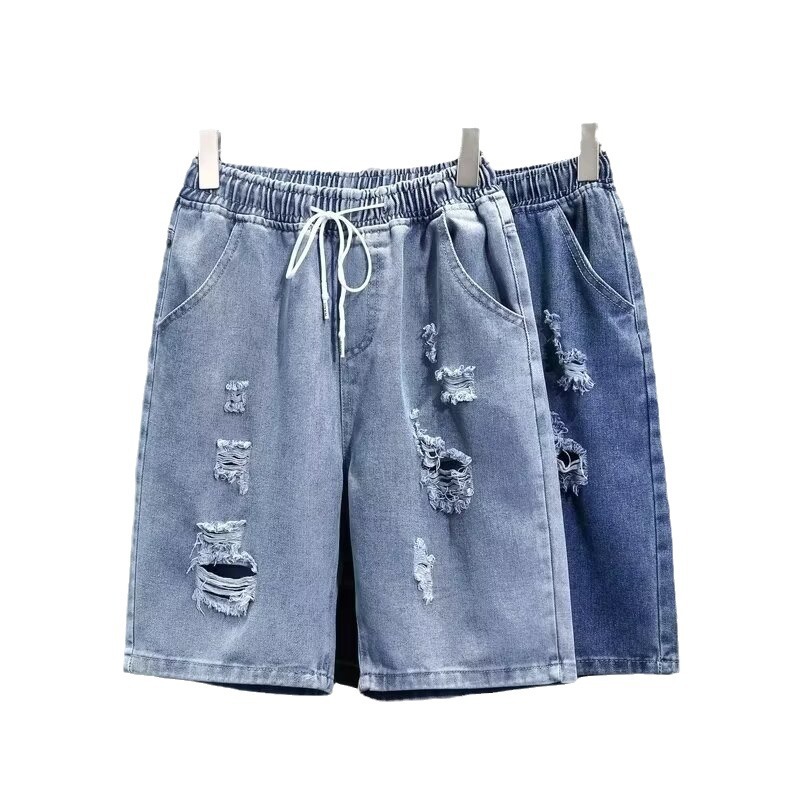 Moda para hombres verano nuevo estilo casual jeans de cinco puntos moda para hombres pantalones cortos sueltos para adolescentes