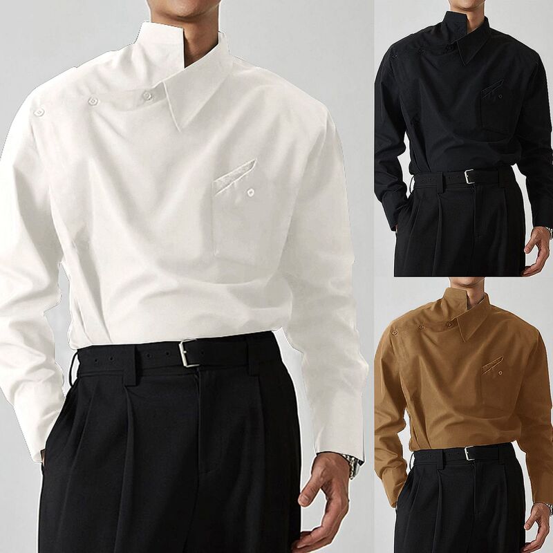 2026 Spring New Design Irregular Lapel Shirt French Men's Fashion Show Chic Buttoned Long-Sleeved Shirt 2026 Spring New Design Irregular Lapel Shirt French Men's Fashion Show Chic Buttoned Long-Sleeved Shirt