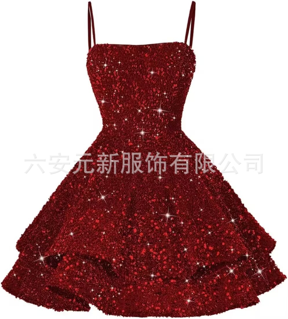 Comercio exterior de Europa y América Amazon nuevo cinturón de sequillas sexy cuello en V corto vestido de baile de fiesta