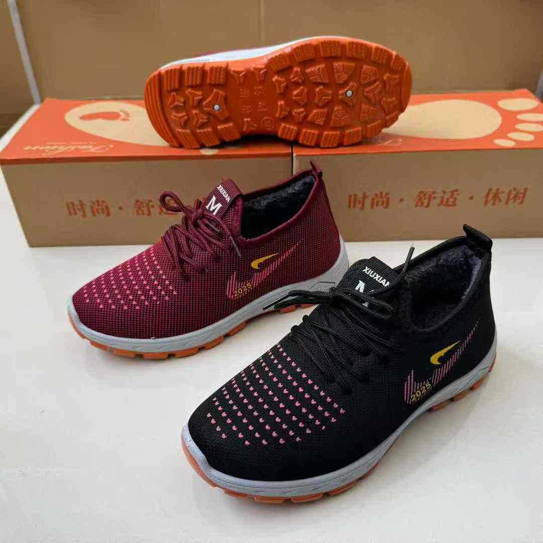 冬跑量系带牛筋底加绒女棉鞋运动休闲老北京女棉鞋赶集地摊鞋批发