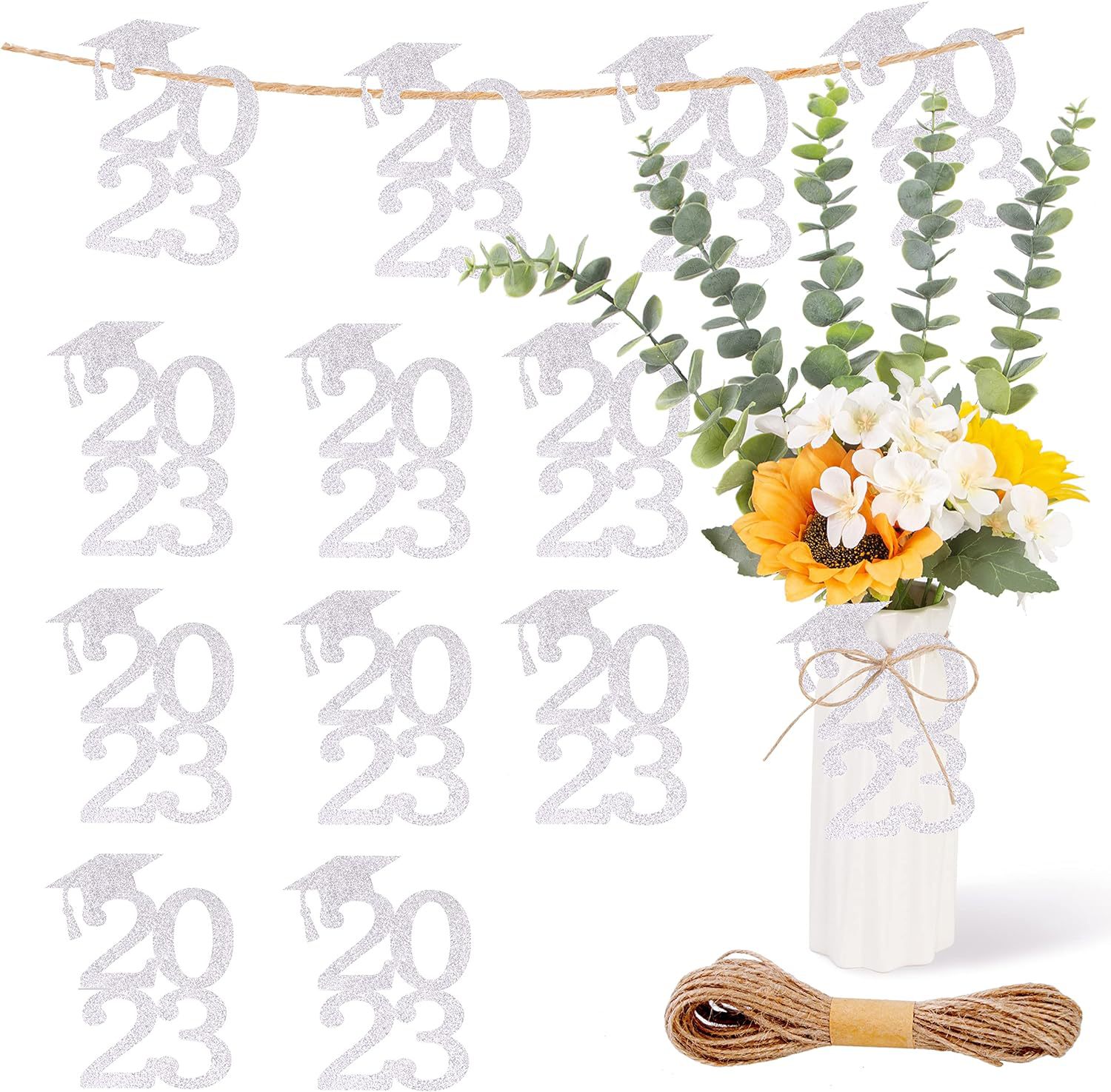 24 piezas de brillo negro cinta de doble cara 2024 decoraciones temporada de graduación suministros de fiesta corte de papel pull bandera transfronteriza Venta caliente