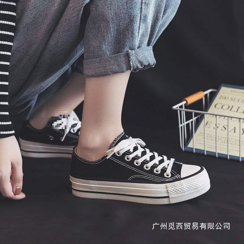 Thick-Soled Canvas Shoes for Women 2025 Spring New Low-Cut White Shoes for Students Versatile Casual Black Sneakers Cloth Shoes