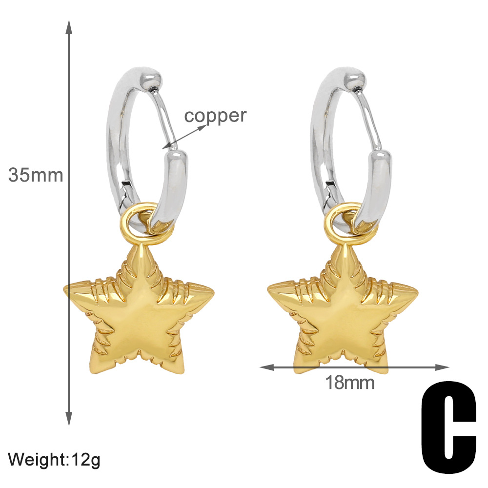 1 Pair Quantity Daily, Street Occasion 1 Pair Casual Simple Style Star Heart Shape Hollow Out Copper 18K Gold Plated Drop Earrings