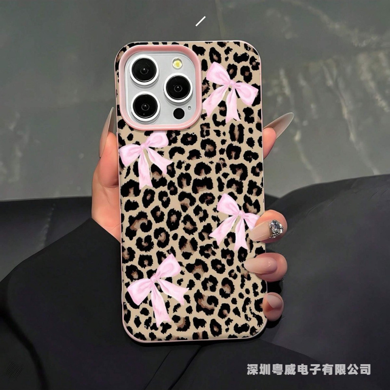 Pink Bow Leopard Print Suitable for Iphone16Pro Mobile Phone Case Apple 15Pro Classy 14 Explosion 13 Imitation Leather Texture 12 Pink Bow Leopard Print Suitable for Iphone16Pro Mobile Phone Case Apple 15Pro Classy 14 Explosion 13 Imitation Leather Texture 12