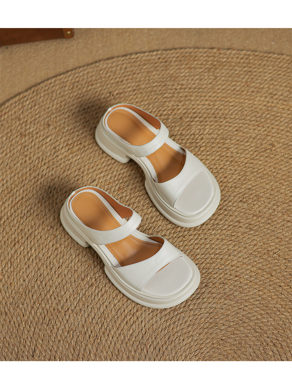 Dép sandal nữ quai ngang đế xốp da bò hở mũi gót thô cao — Màu đen chi tiết 14