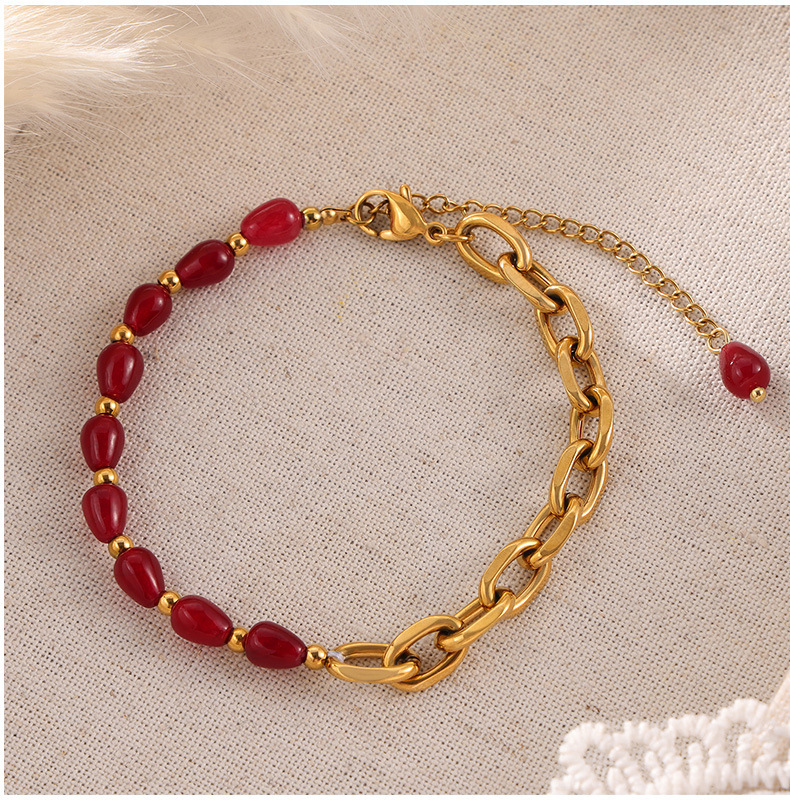 304 Stainless Steel, Agate Material Basic Geometric Agate Titanium Steel Gold Plated Jewelry Set In Bulk