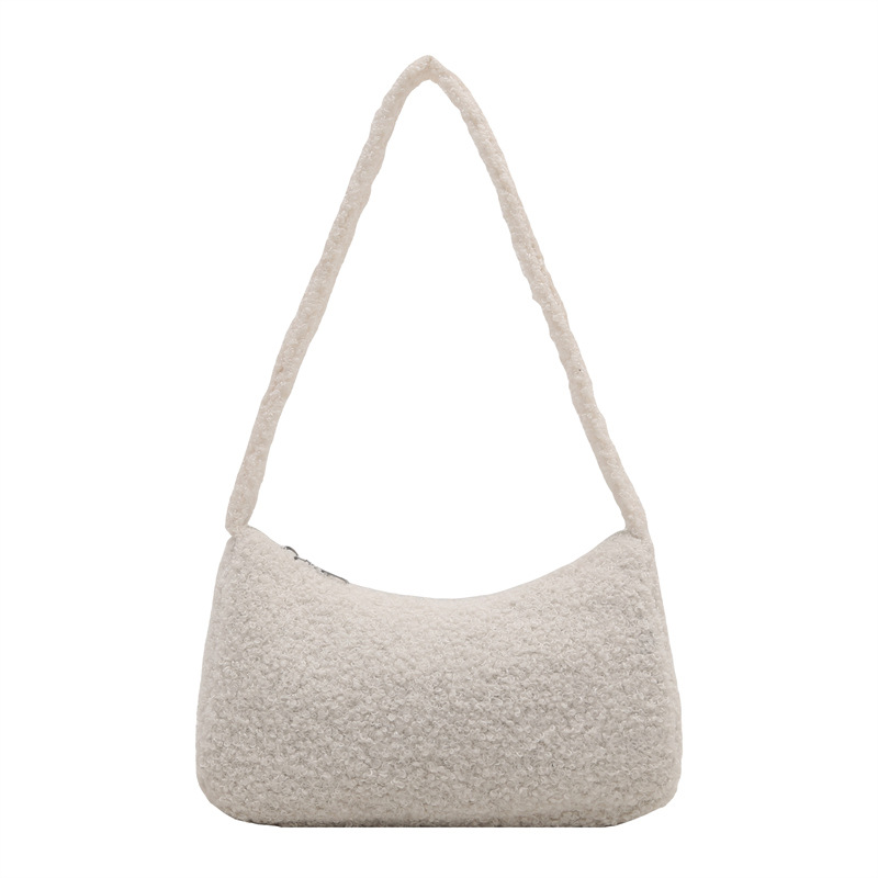 2025 primavera nueva granular cordero hombro brazo bolso de estilo coreano minimalista bolso de mujer bolso de peluche lindo mochila