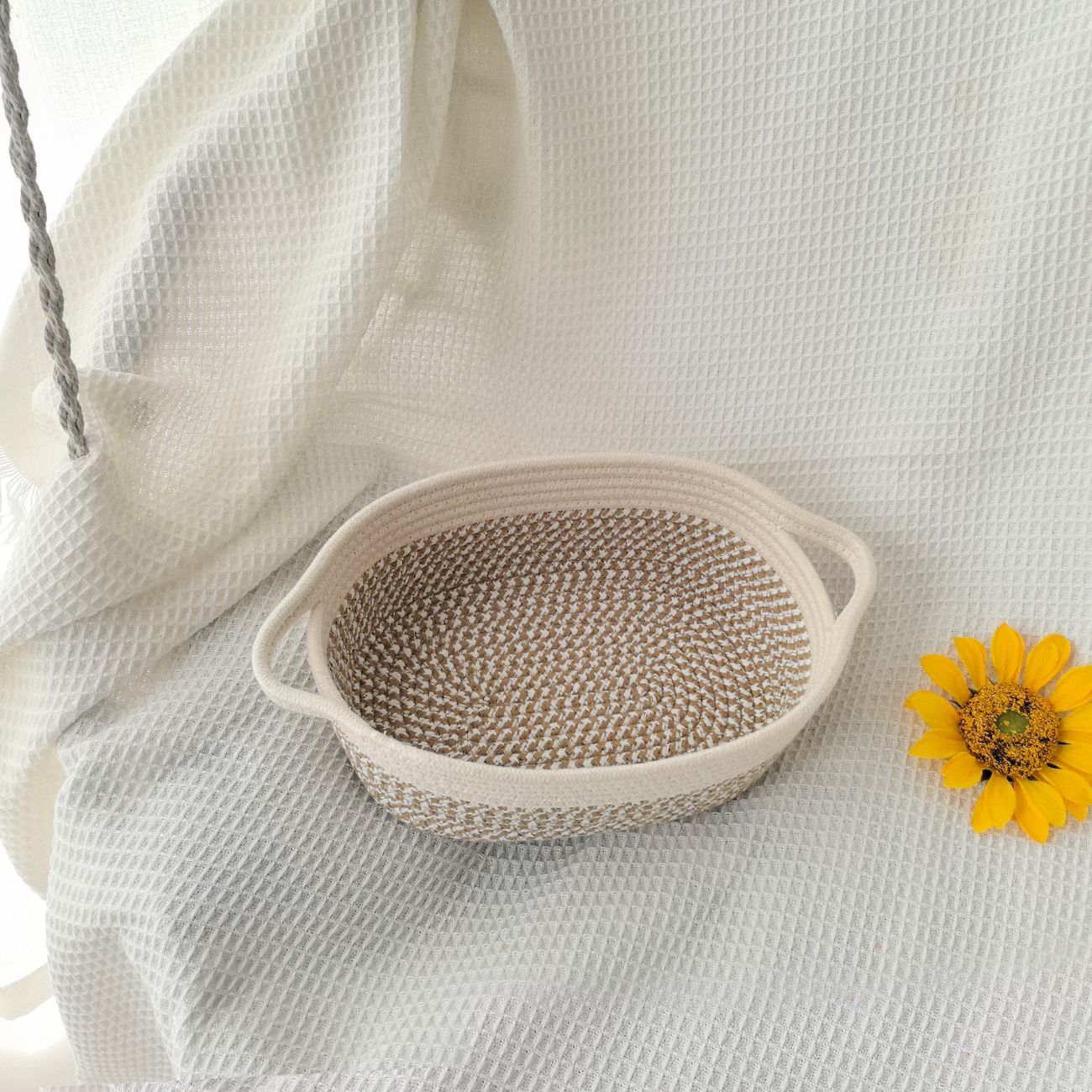 Cesta de almacenamiento Cesta de almacenamiento Cesta de almacenamiento de mano ovalada de juguete de bocadillos trenzados de cuerda de algodón