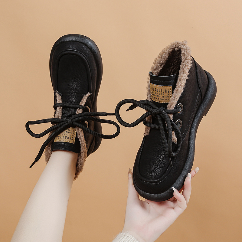 Keep warm low boots platform with shoelaces flat for leisure