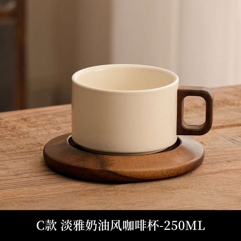 陶土咖啡杯中古风花茶马克杯咖啡杯套装木杯垫送人客户伴手礼茶杯|undefined