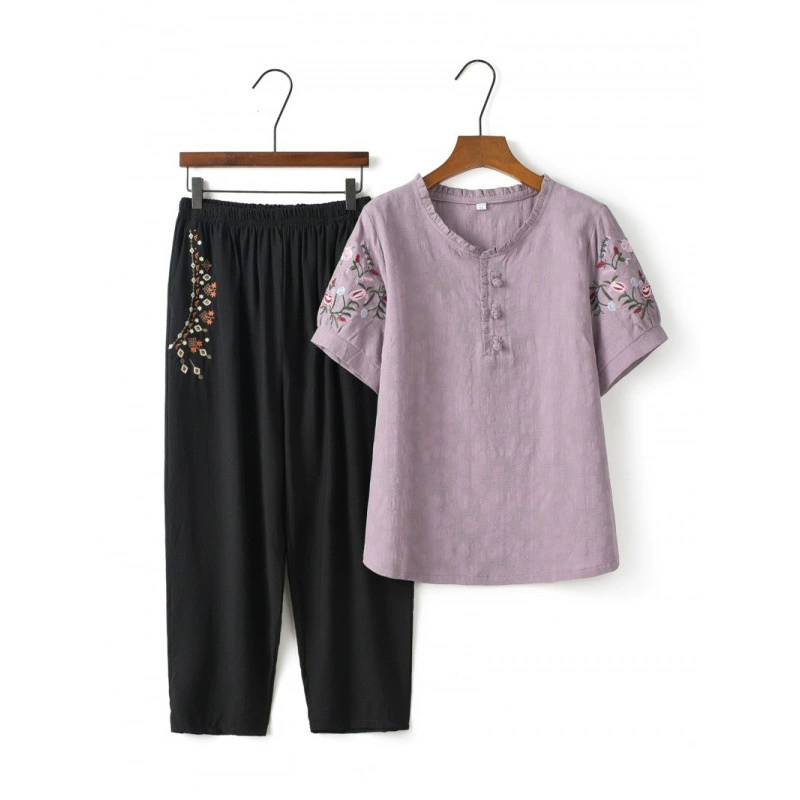 Летняя хлопковая футболка с короткими рукавами и вышивкой, костюм для мамы среднего возраста, одежда для пожилых людей, модная бабушка, бабушка