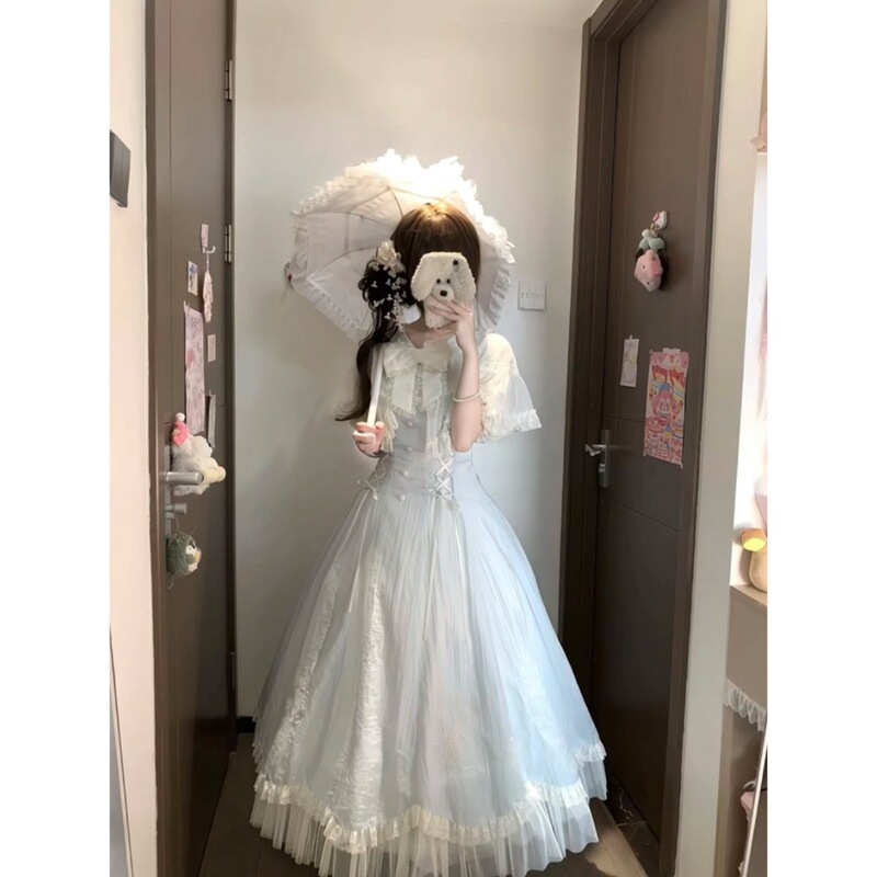 French-Style Gentle Classical Aqua Wind Chime Lolita Dress Lolita Girly Cape Princess Dress