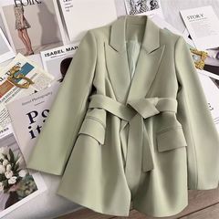 春秋季休闲百搭西装收腰炸街韩版百搭显瘦外套慵懒风腰带西服女