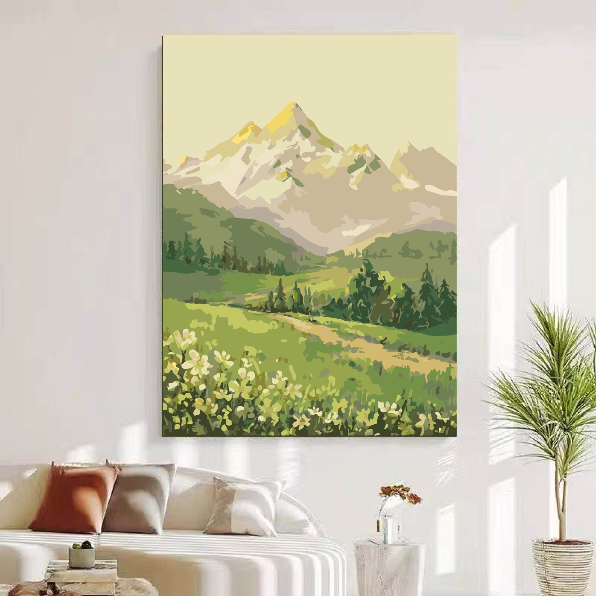 El viento tranquilo del sol Jinshan porche pinturas decorativas de textura de alto nivel pinturas de paisaje verde pinturas decorativas de paisaje