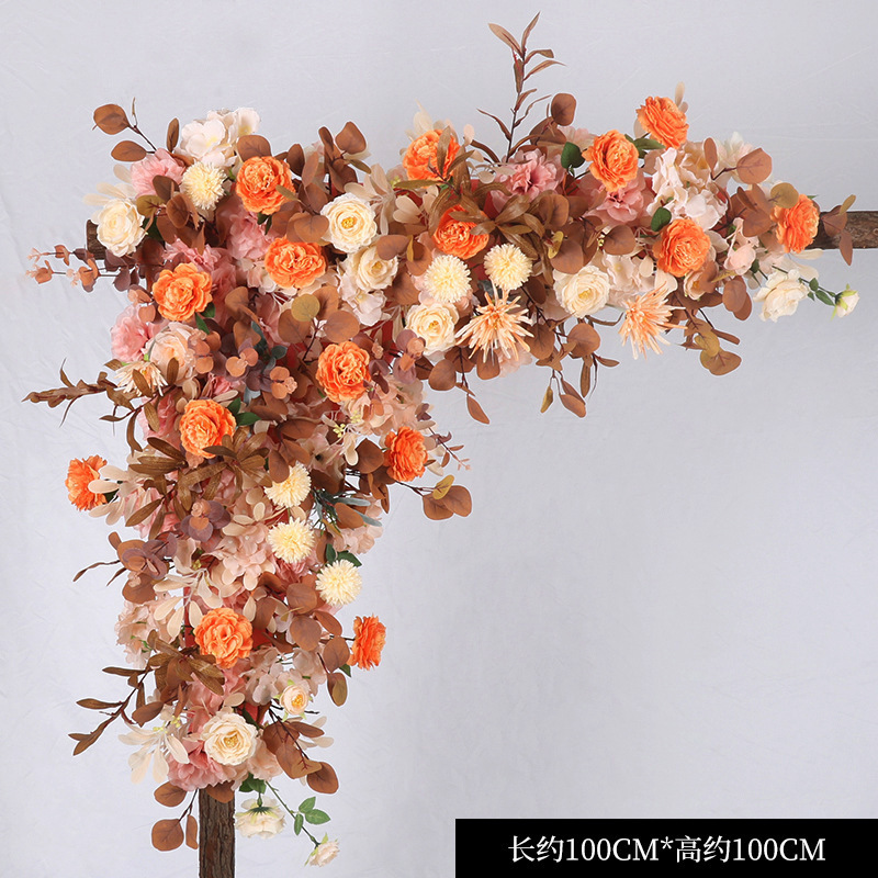 ウェディング三角花列花森系結婚式道案内花ボールアーチ木杭装飾花角花舞台背景花|undefined