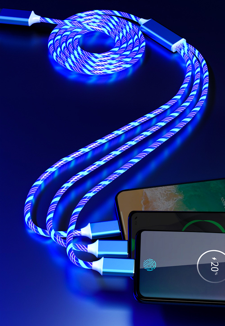 Streamer veri teleferiği hızlı şarj Apple tipi-c Android cep telefonu için uygun bir ila üç arası şarj kablosu orijinal ışıklı