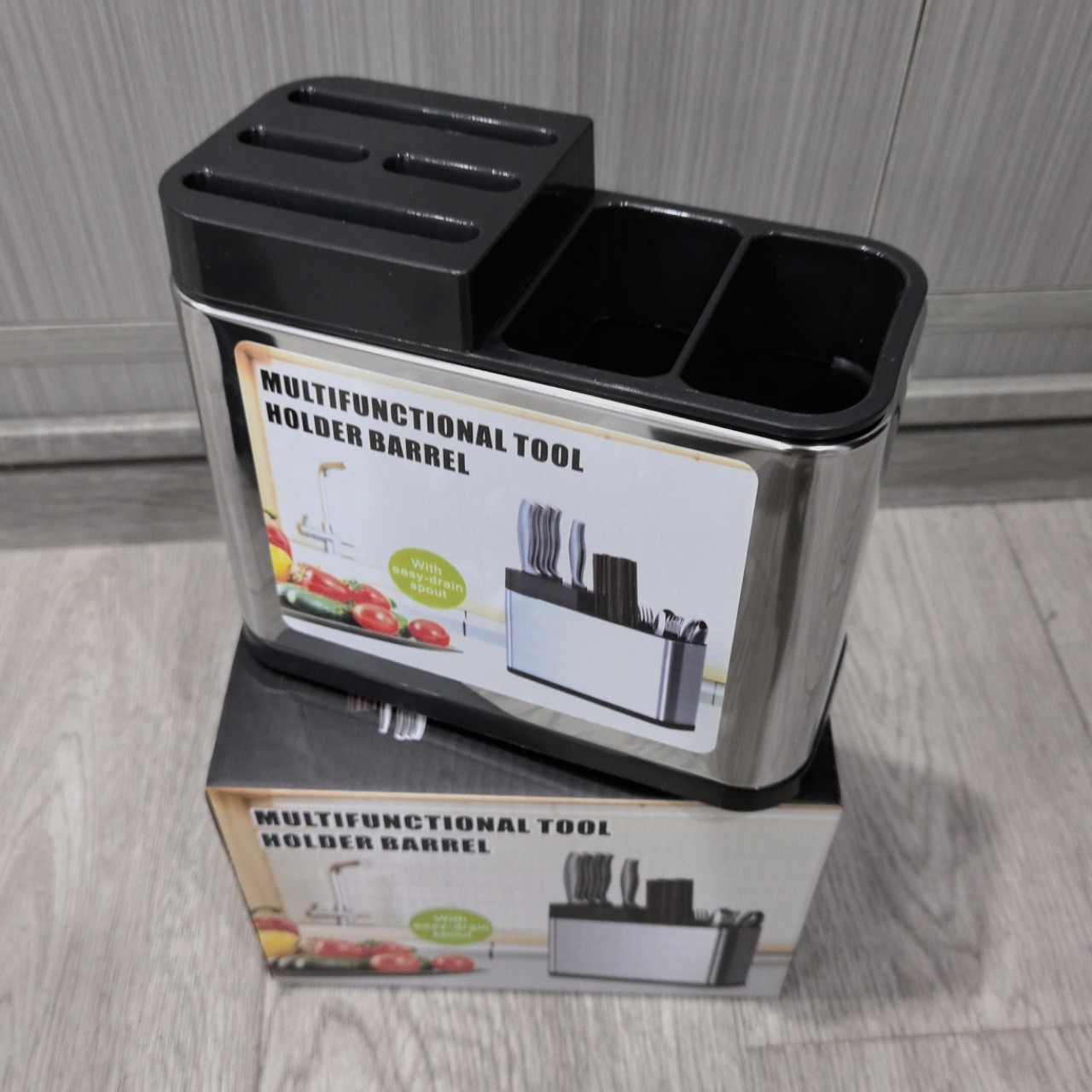 Paletas de acero inoxidable caseros cubiertos multifuncional caja de almacenamiento de drenaje cuchara nueva cocina 3 - en - 1 transfronteriza