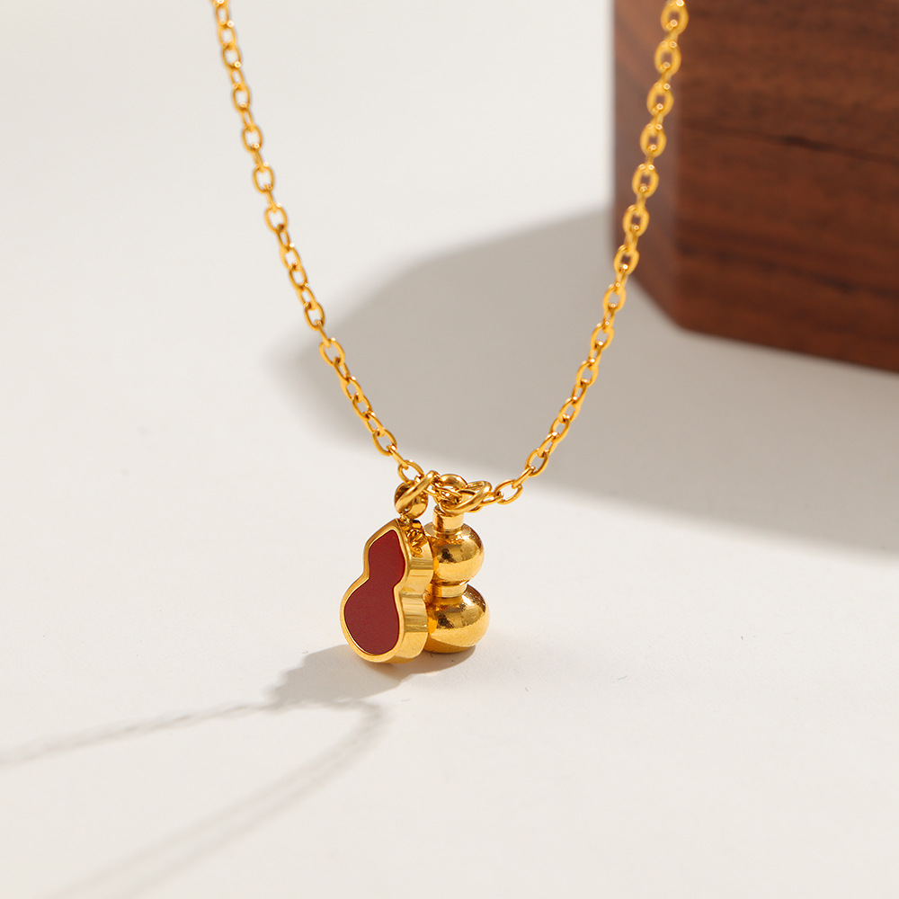 双葫芦吊坠项链韩国版简约气质时尚红贝锁骨链网红个性甜美颈链女